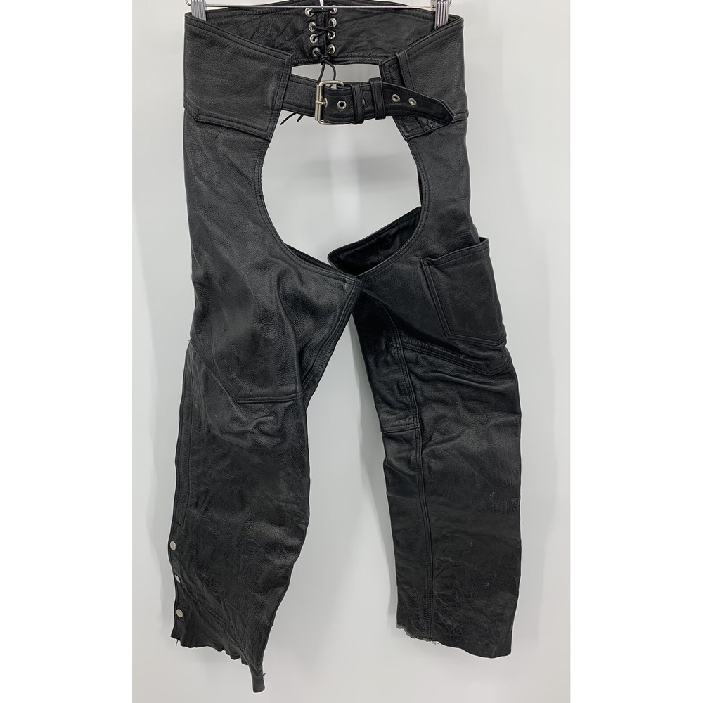 Hudson Leather Motorcycle Riding Chaps Zip Snap Size XS Black Preowned